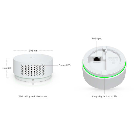 Senzor pentru detectarea vape-ului și monitorizarea calității aerului UniFi Ubiquiti PoE, UP-AirQuality